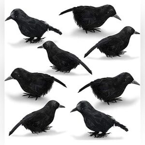 8 Pieces Feathered Realistic Crows Halloween Decorations, Black